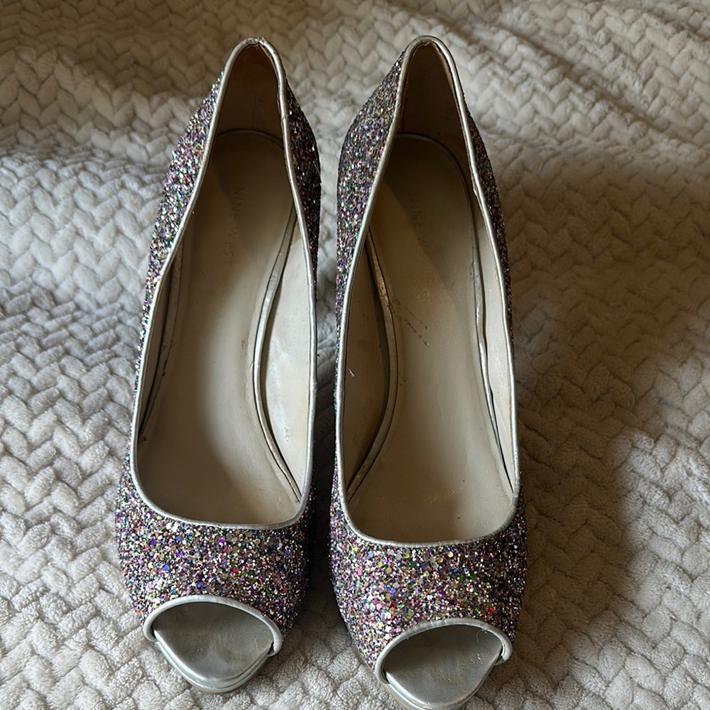 Nine West Silver Sparkling Formal Heels